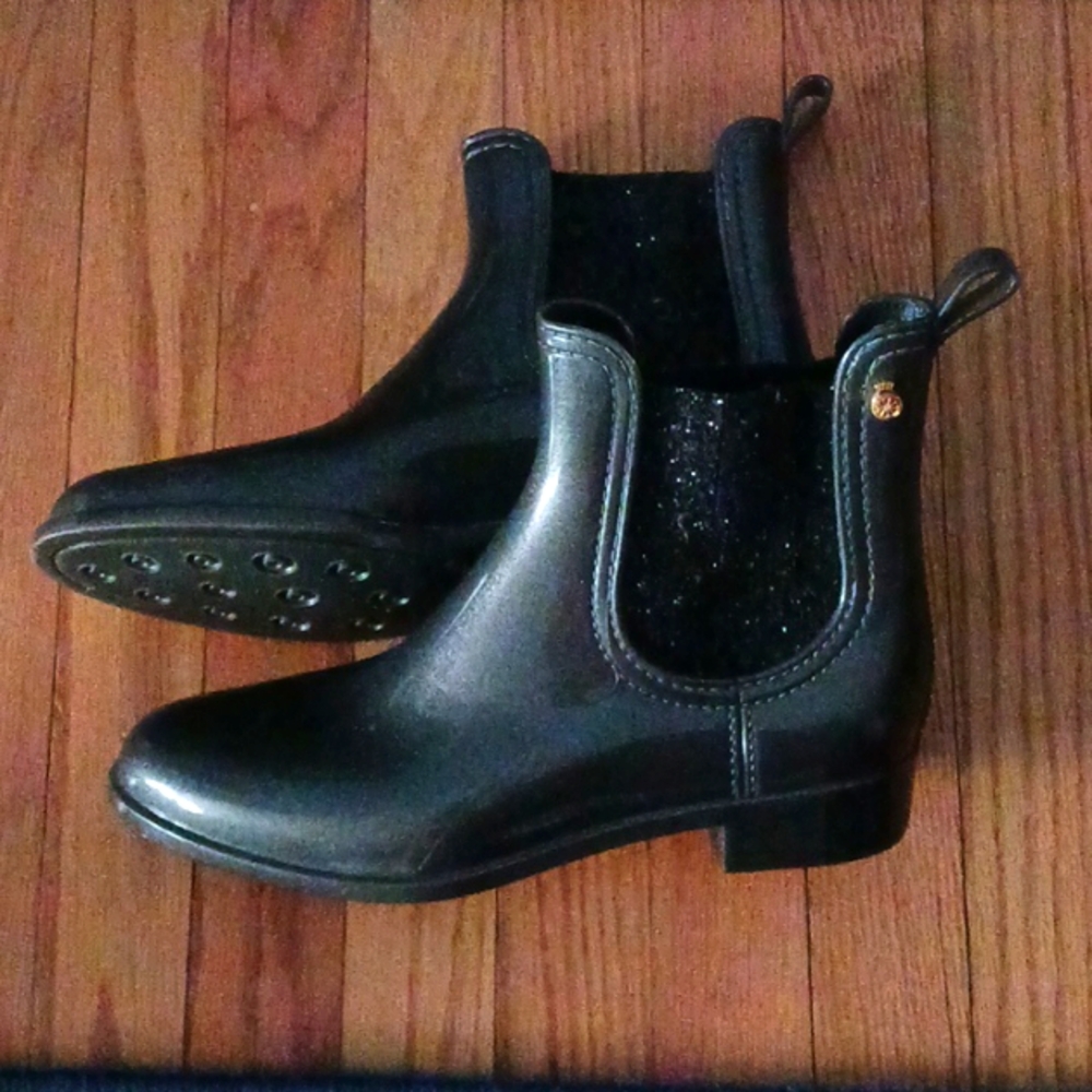 Lemon jelly Chelsea ankle rain boots Charcoal black sparkle EU38